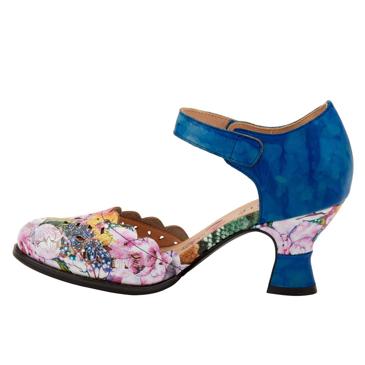 L'Artiste L'ARTISTE FLORAMARIA ANKLE STRAP SHOE shoe in mint green multi with handcrafted leather design