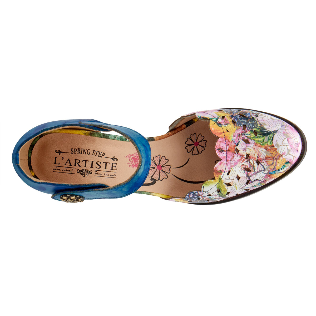 L'Artiste L'ARTISTE FLORAMARIA ANKLE STRAP SHOE shoe in mint green multi with handcrafted leather design