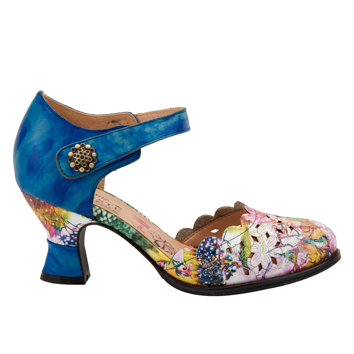 L'Artiste L'ARTISTE FLORAMARIA ANKLE STRAP SHOE shoe in mint green multi with handcrafted leather design