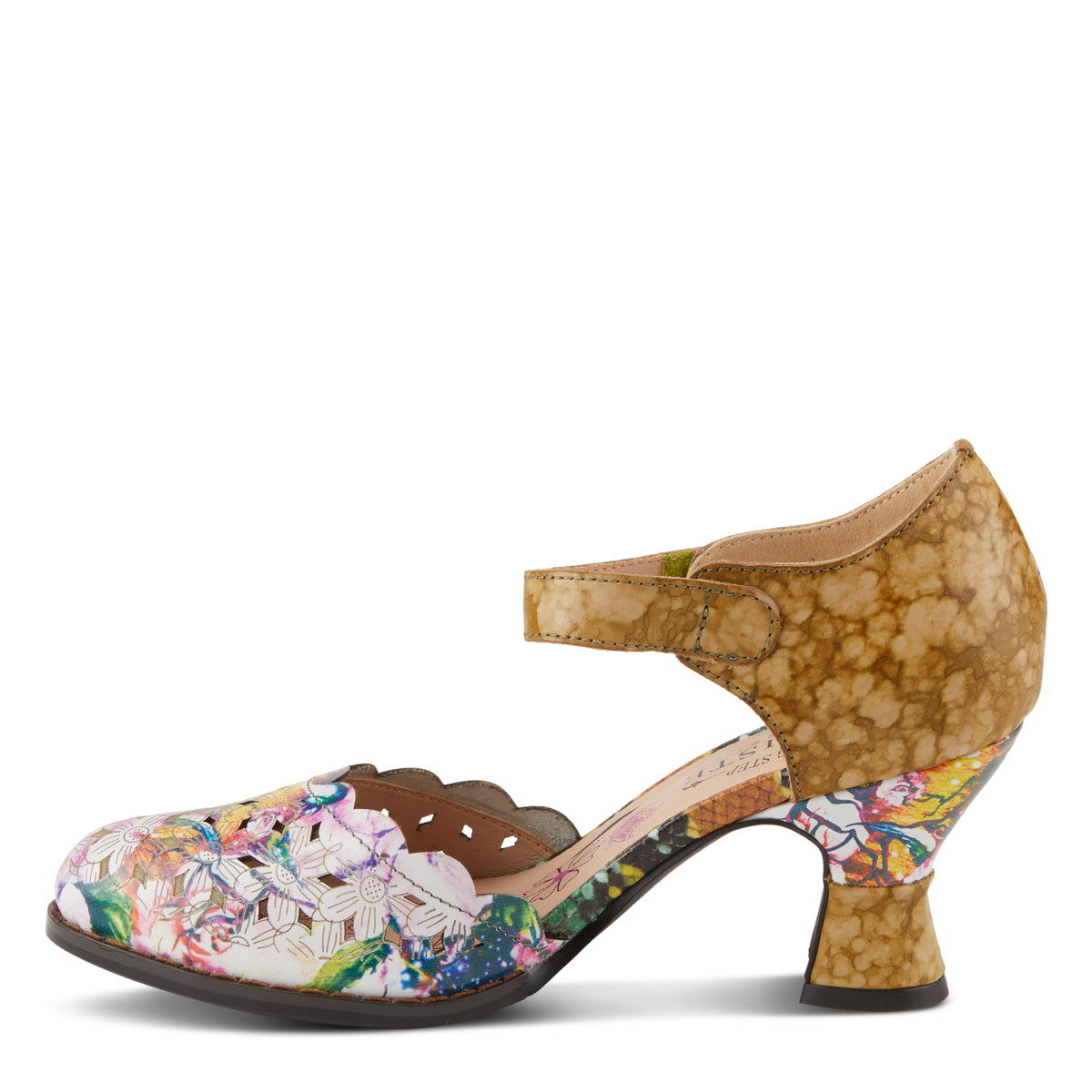 L'Artiste L'ARTISTE FLORAMARIA ANKLE STRAP SHOE shoe in blue multi with handcrafted leather design