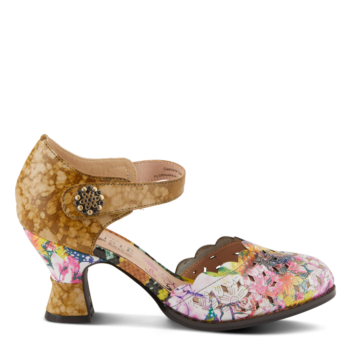 L'Artiste L'ARTISTE FLORAMARIA ANKLE STRAP SHOE shoe in blue multi with handcrafted leather design