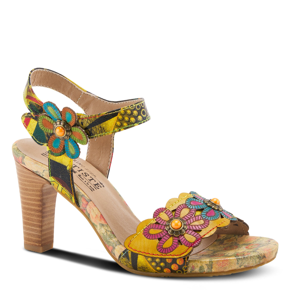 L'Artiste L'ARTISTE GARDENA QUARTER STRAP SANDALS sandal in yellow multi with handcrafted leather design