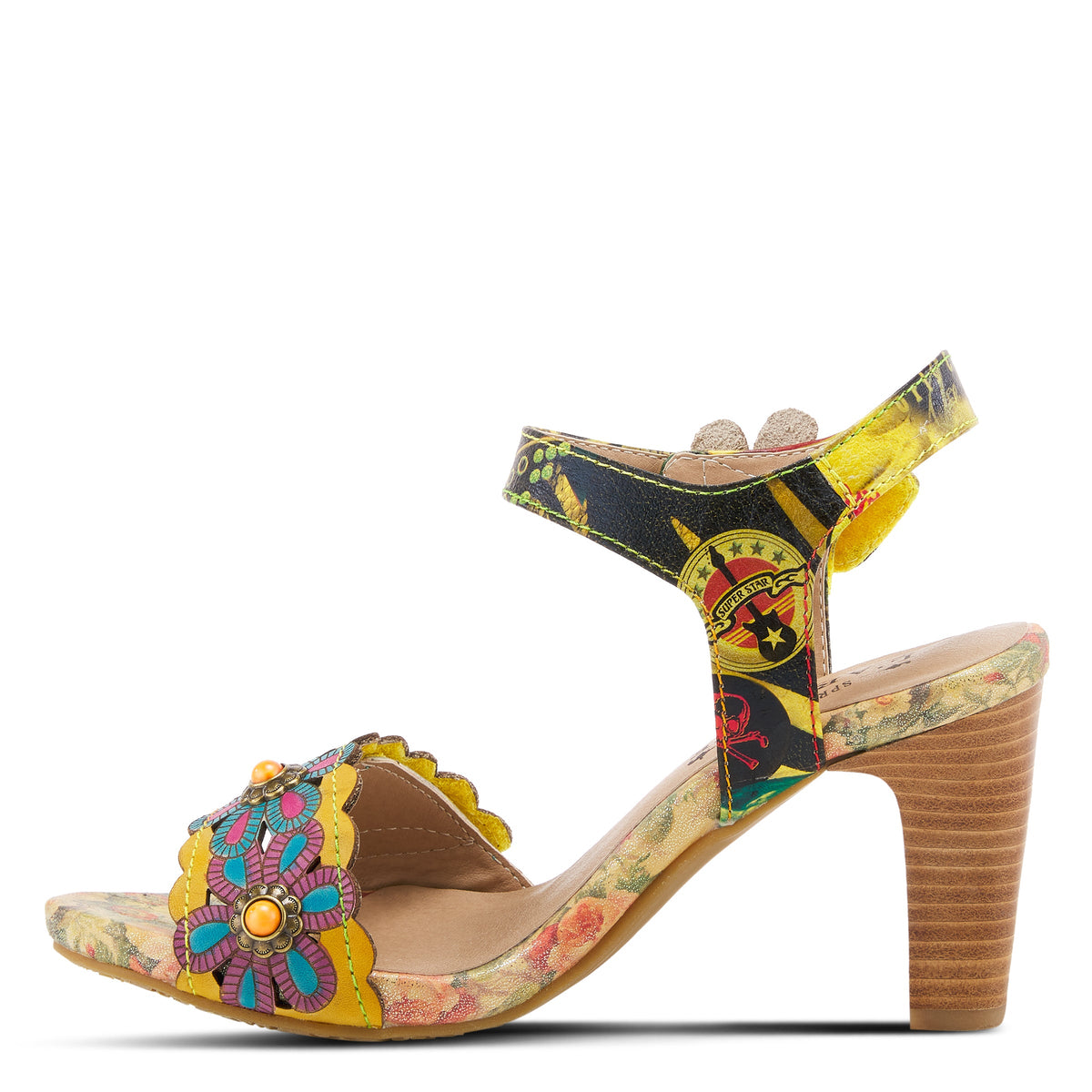 L'Artiste L'ARTISTE GARDENA QUARTER STRAP SANDALS sandal in yellow multi with handcrafted leather design
