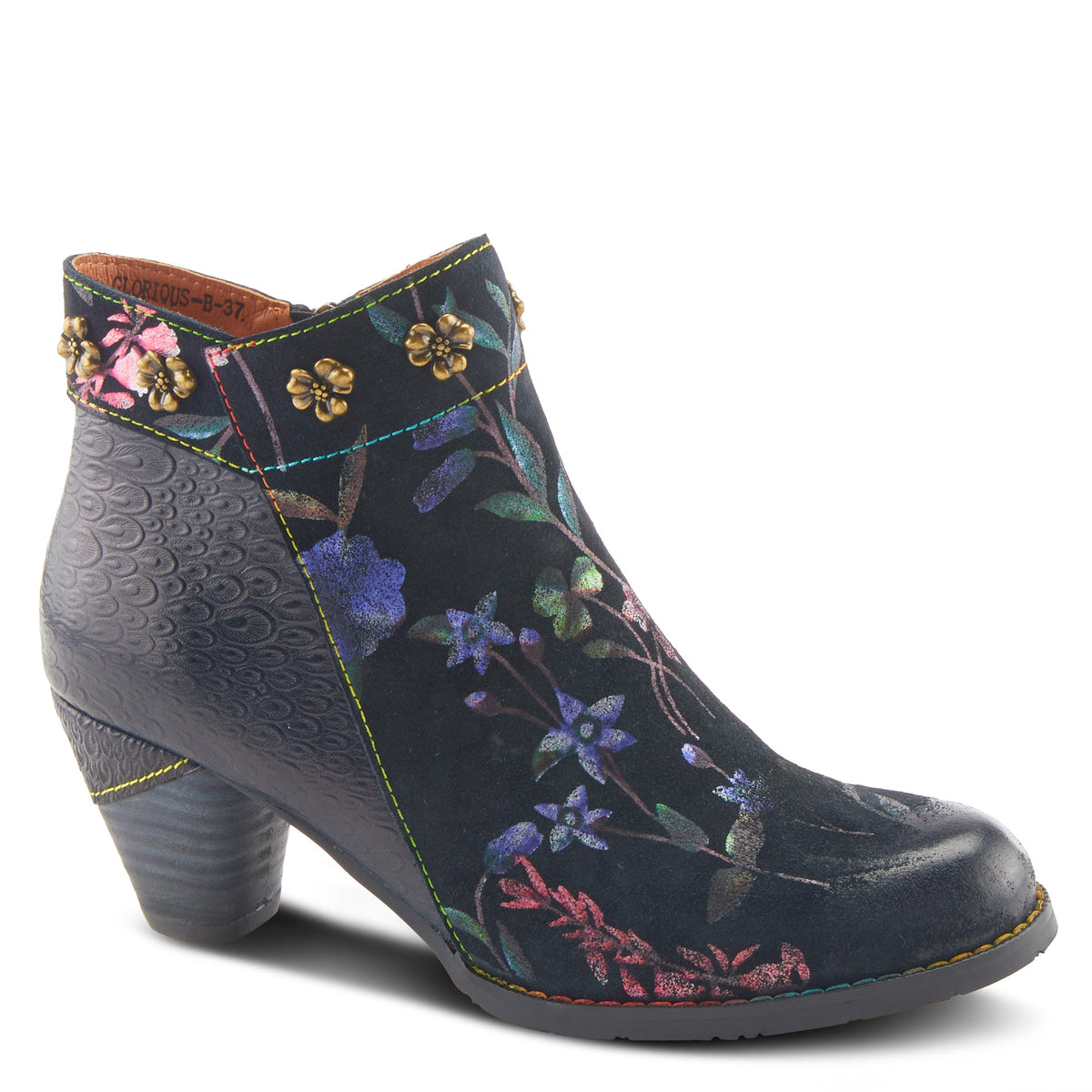 L'Artiste L`ARTISTE GLORIOUS BOOTIES boot in black multi with handcrafted leather design