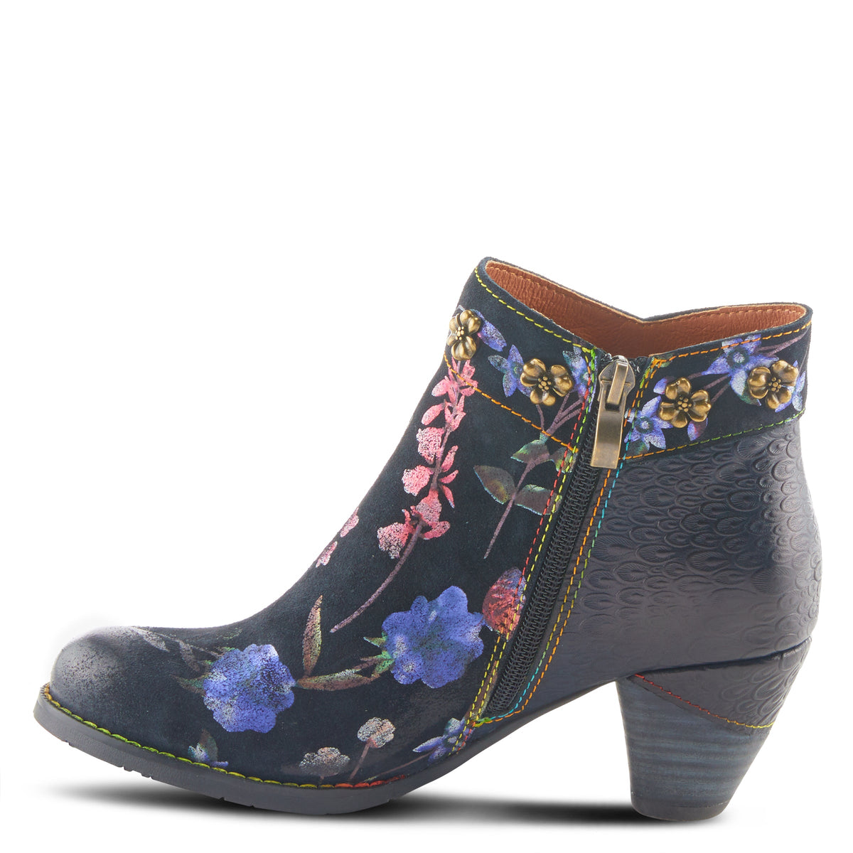 L'Artiste L`ARTISTE GLORIOUS BOOTIES boot in black multi with handcrafted leather design