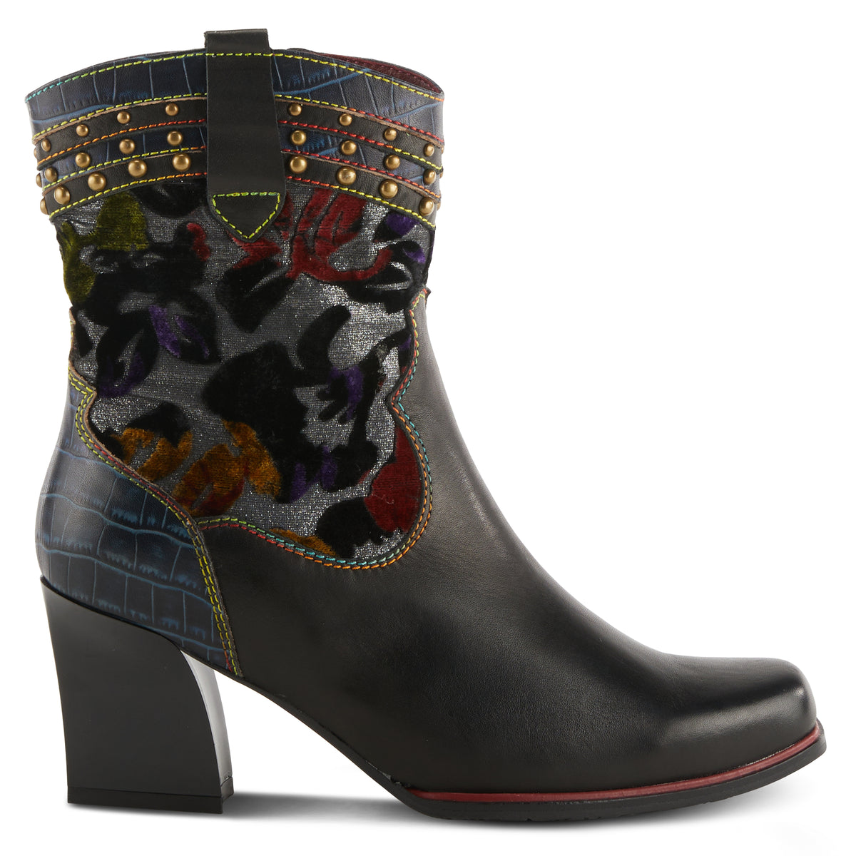 L'Artiste L'ARTISTE HAPPYTIME WESTERN BOOTIE boot in black multi with handcrafted leather design