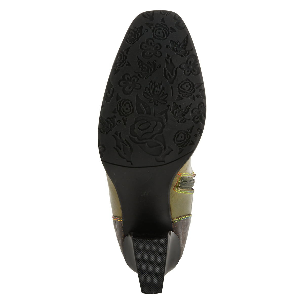 L'Artiste L'ARTISTE HAPPYTIME WESTERN BOOTIE boot in olive multi with handcrafted leather design