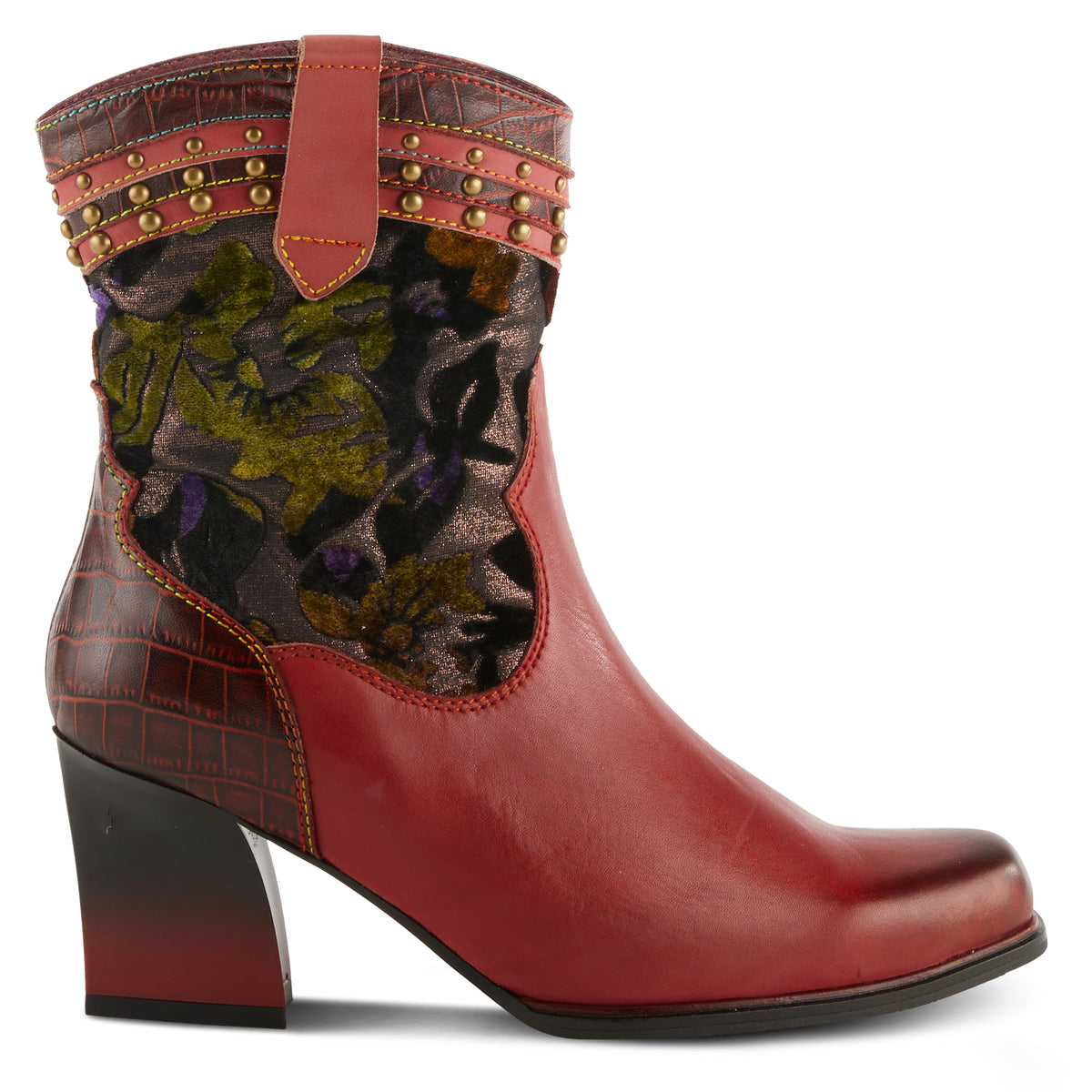L'Artiste L'ARTISTE HAPPYTIME WESTERN BOOTIE boot in red multi with handcrafted leather design