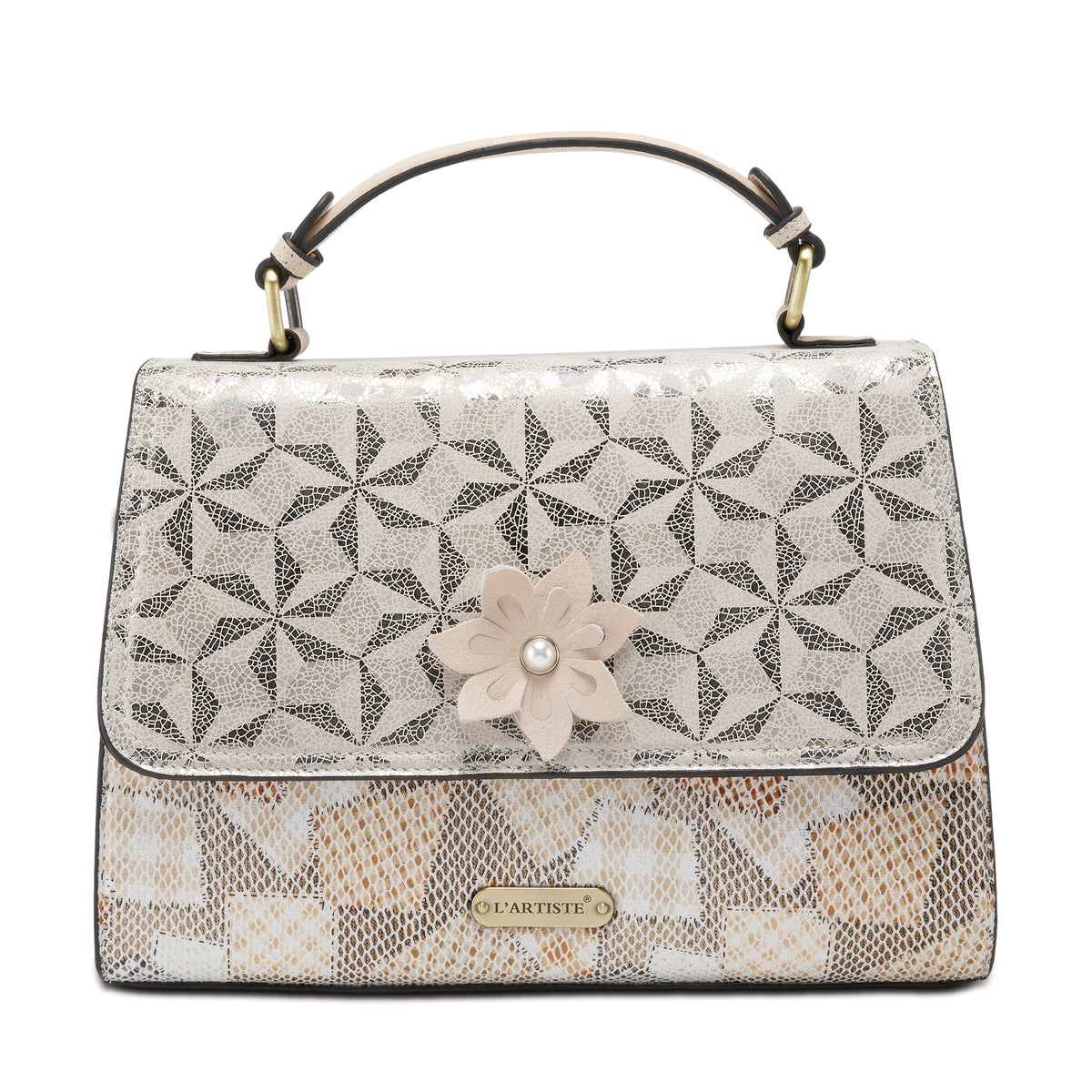 L'Artiste L'ARTISTE HB-CITYSCAPE HANDBAG shoe in ice multi with handcrafted leather design