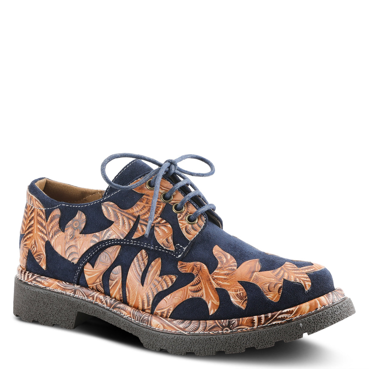 L'Artiste L'ARTISTE JIGSAW OXFORD SHOES shoe in navy multi with handcrafted leather design