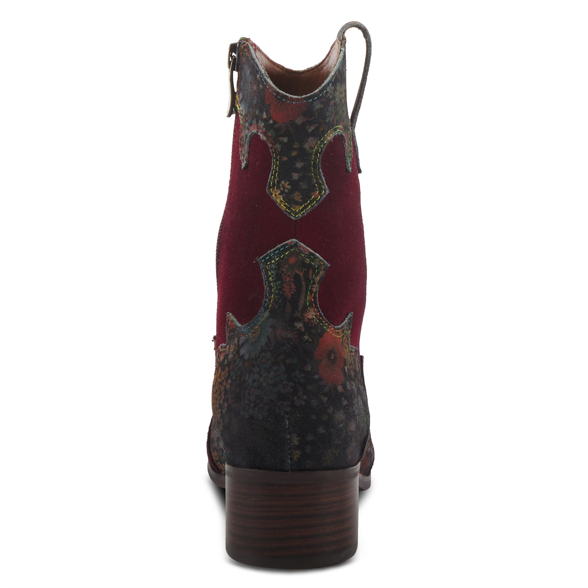 L'Artiste L'ARTISTE LADYLUCK WESTERN BOOTIES boot in bordeaux multi suede with handcrafted leather design