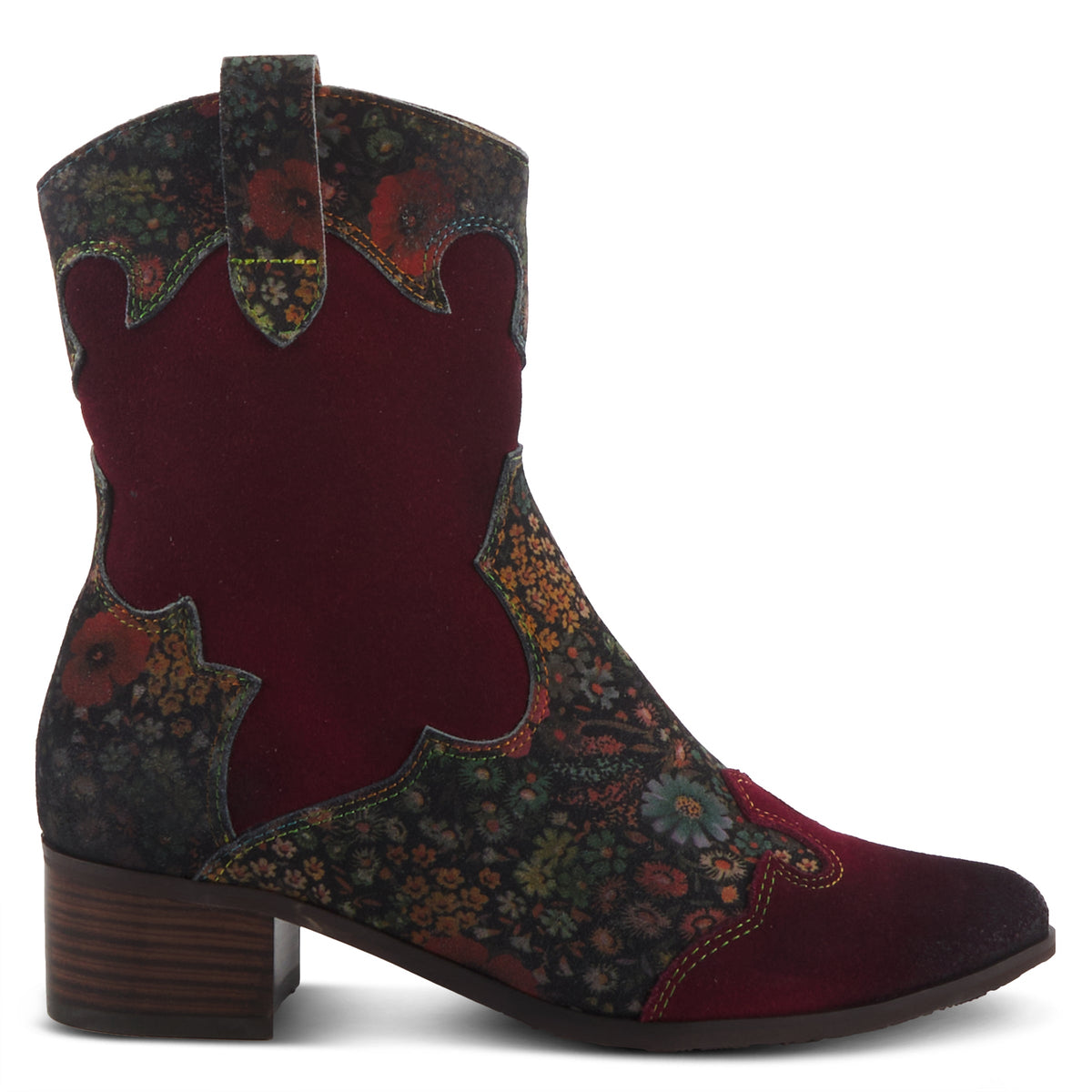 L'Artiste L'ARTISTE LADYLUCK WESTERN BOOTIES boot in bordeaux multi suede with handcrafted leather design