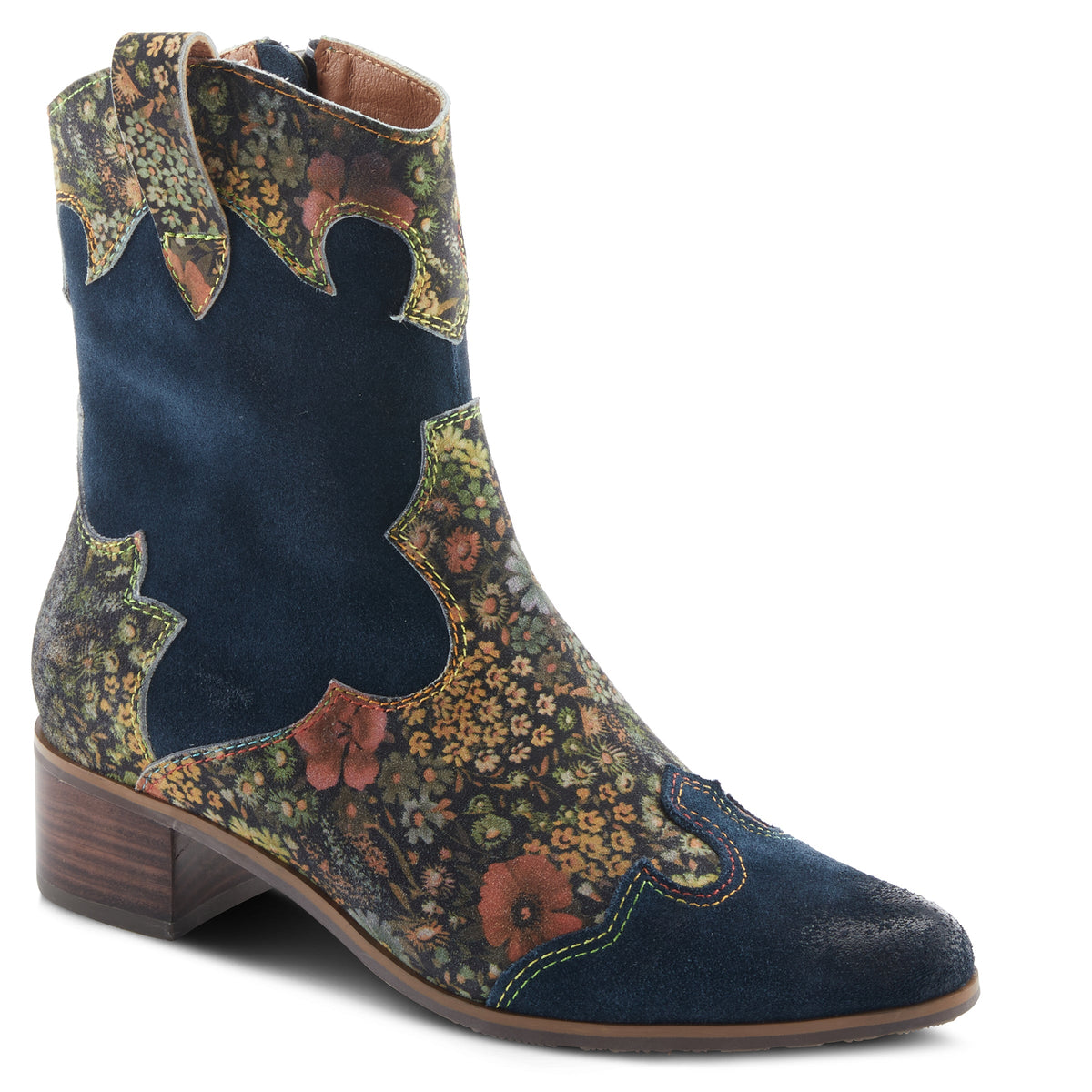 L'Artiste L'ARTISTE LADYLUCK WESTERN BOOTIES boot in bordeaux multi suede with handcrafted leather design