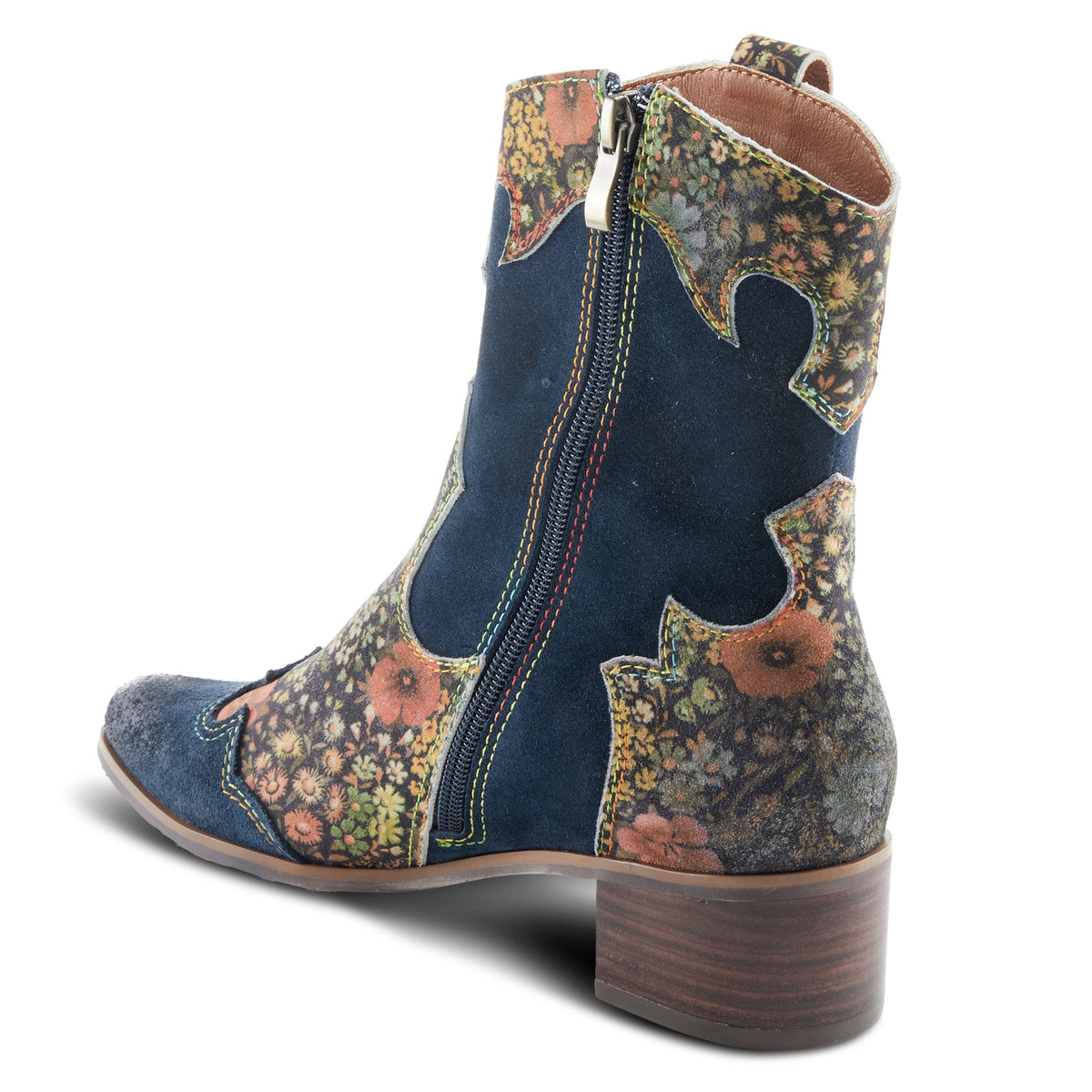 L'Artiste L'ARTISTE LADYLUCK WESTERN BOOTIES boot in navy multi suede with handcrafted leather design
