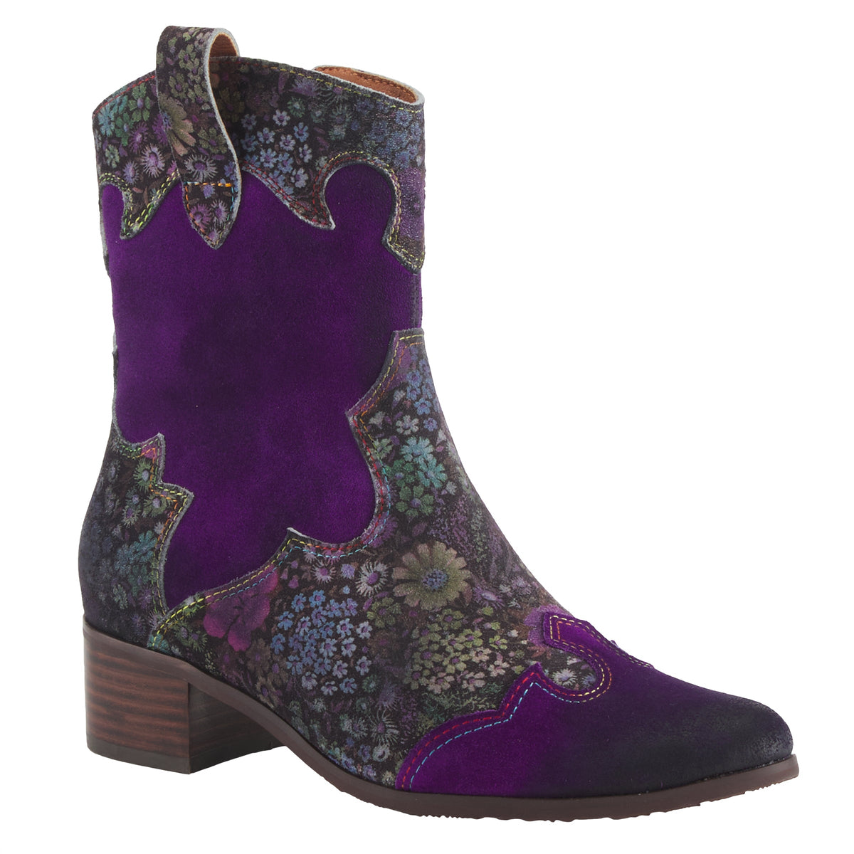 L'Artiste L'ARTISTE LADYLUCK WESTERN BOOTIES boot in navy multi suede with handcrafted leather design