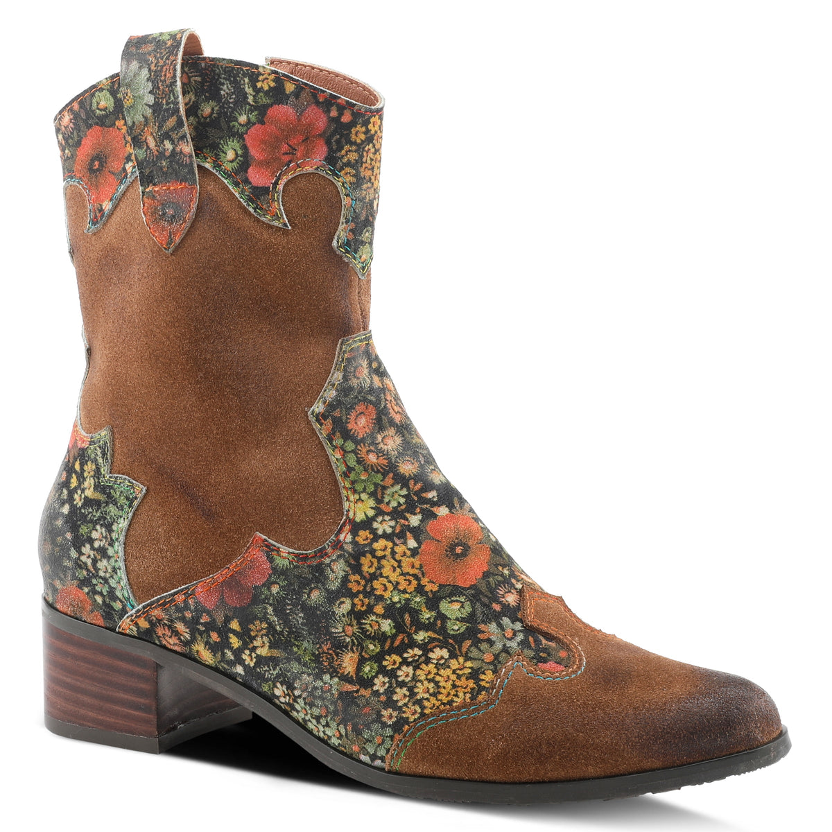 L'Artiste L'ARTISTE LADYLUCK WESTERN BOOTIES boot in tan multi suede with handcrafted leather design