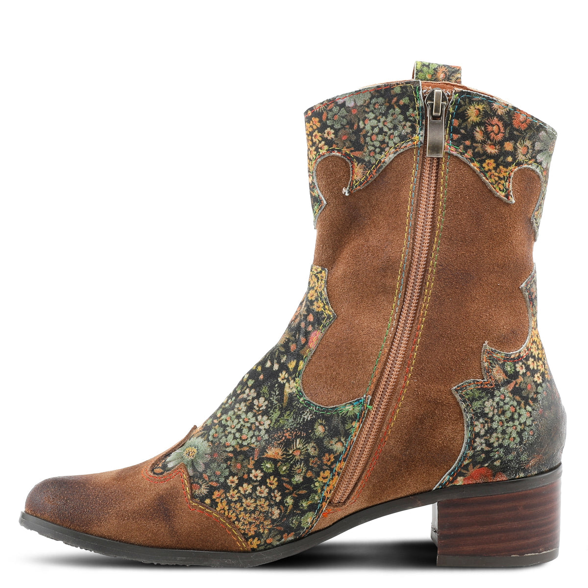 L'Artiste L'ARTISTE LADYLUCK WESTERN BOOTIES boot in tan multi suede with handcrafted leather design