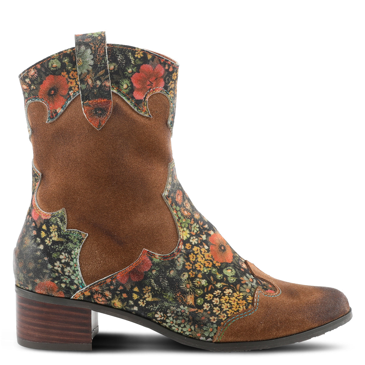 L'Artiste L'ARTISTE LADYLUCK WESTERN BOOTIES boot in tan multi suede with handcrafted leather design