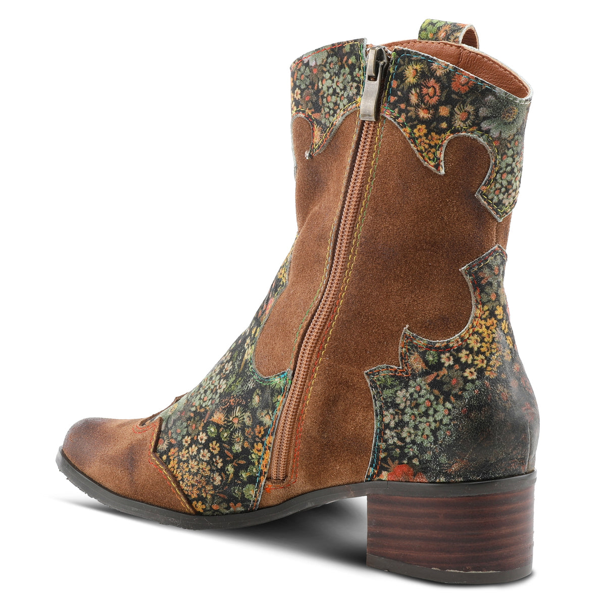L'Artiste L'ARTISTE LADYLUCK WESTERN BOOTIES boot in tan multi suede with handcrafted leather design