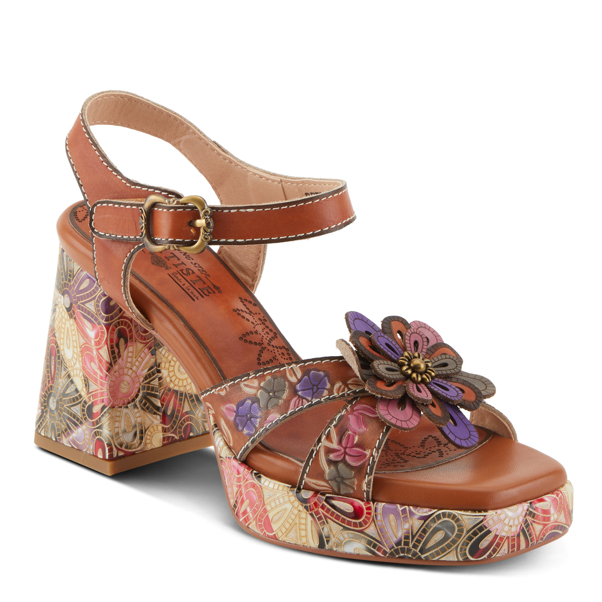 L'Artiste L'ARTISTE REFLECTIVE SANDALS sandal in camel multi with handcrafted leather design