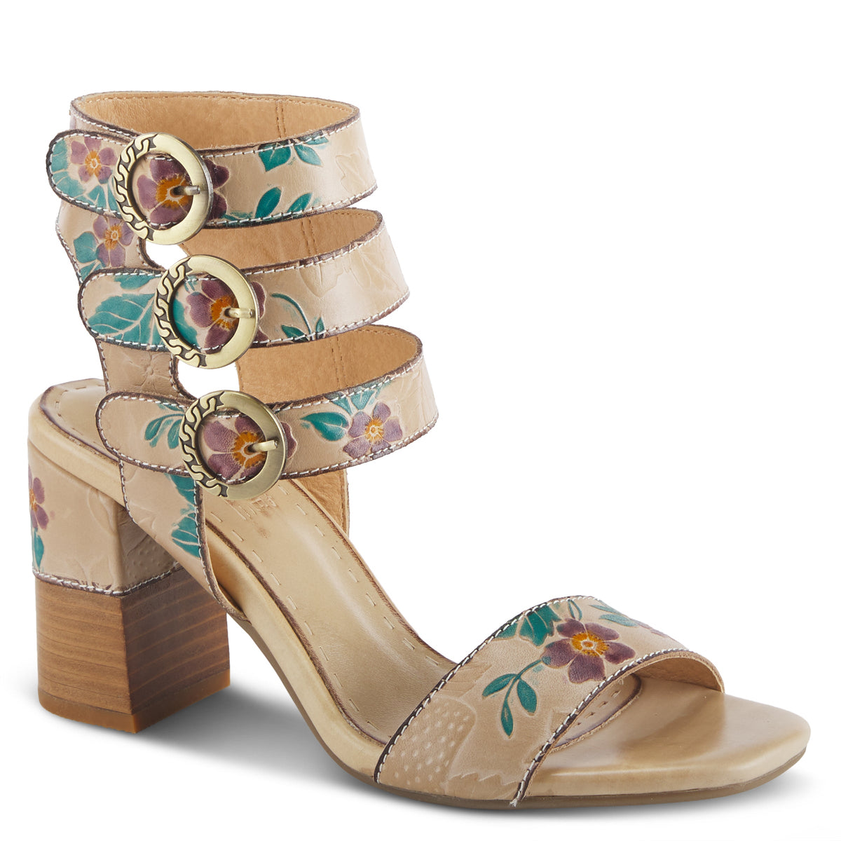 L'Artiste L'ARTISTE RHEBA SANDALS sandal in beige multi with handcrafted leather design