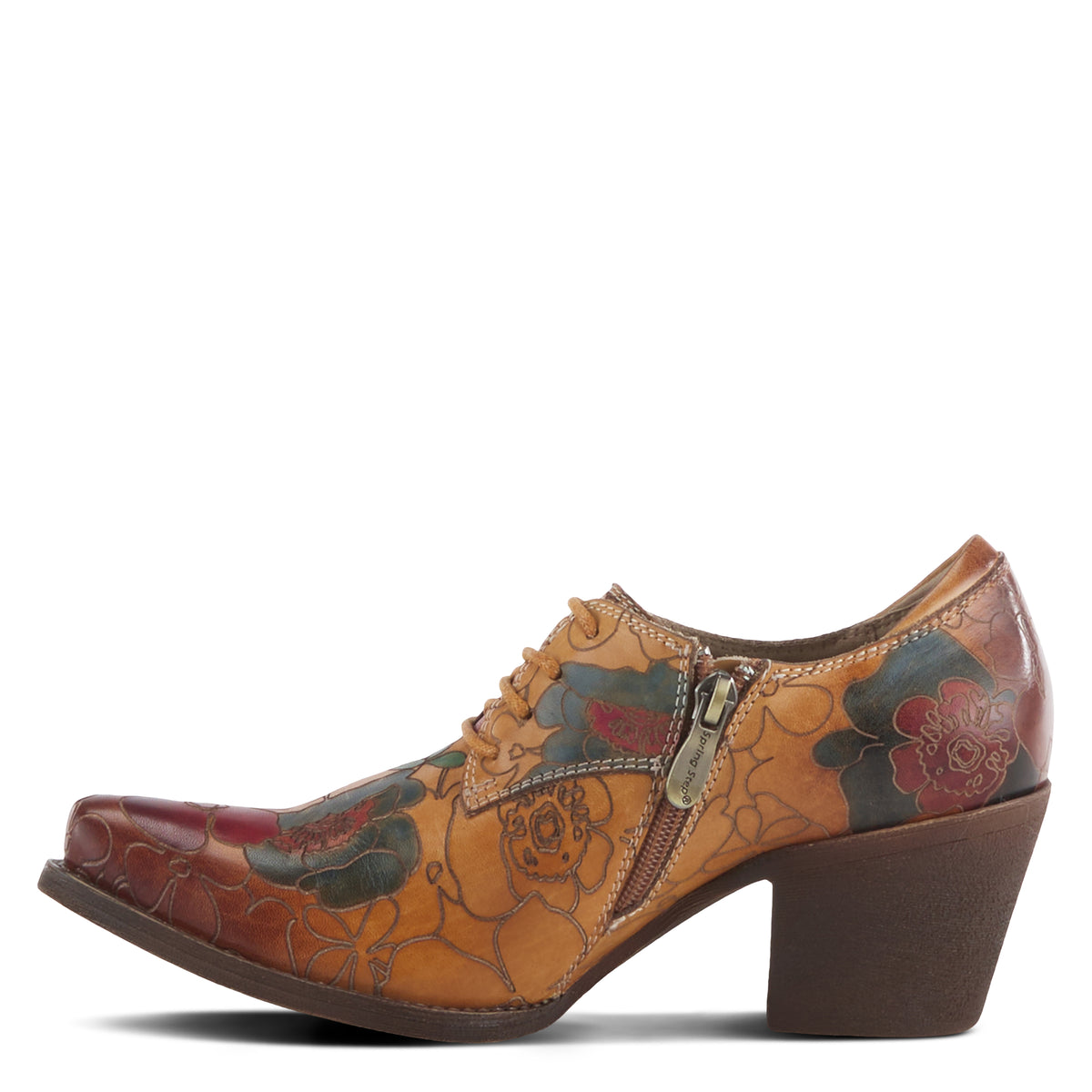 L'Artiste L'ARTISTE ROCKINLORNA WESTERN SHOOTIE shoe in camel multi with handcrafted leather design
