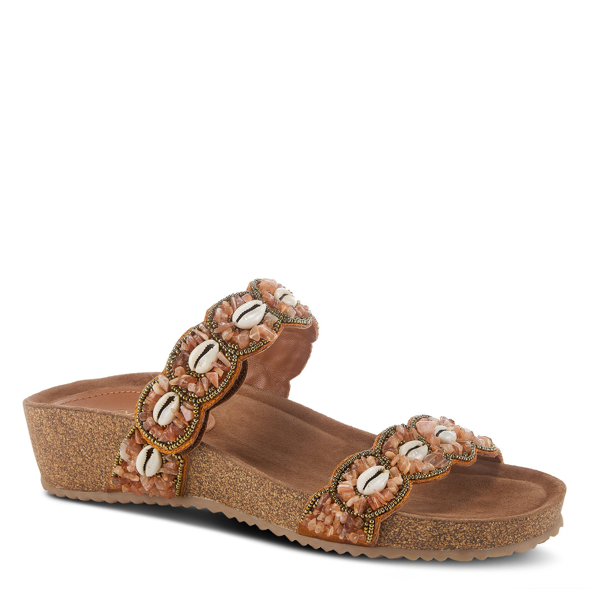 Azura Shellwalk women's wedge sandal in peach with leather upper
