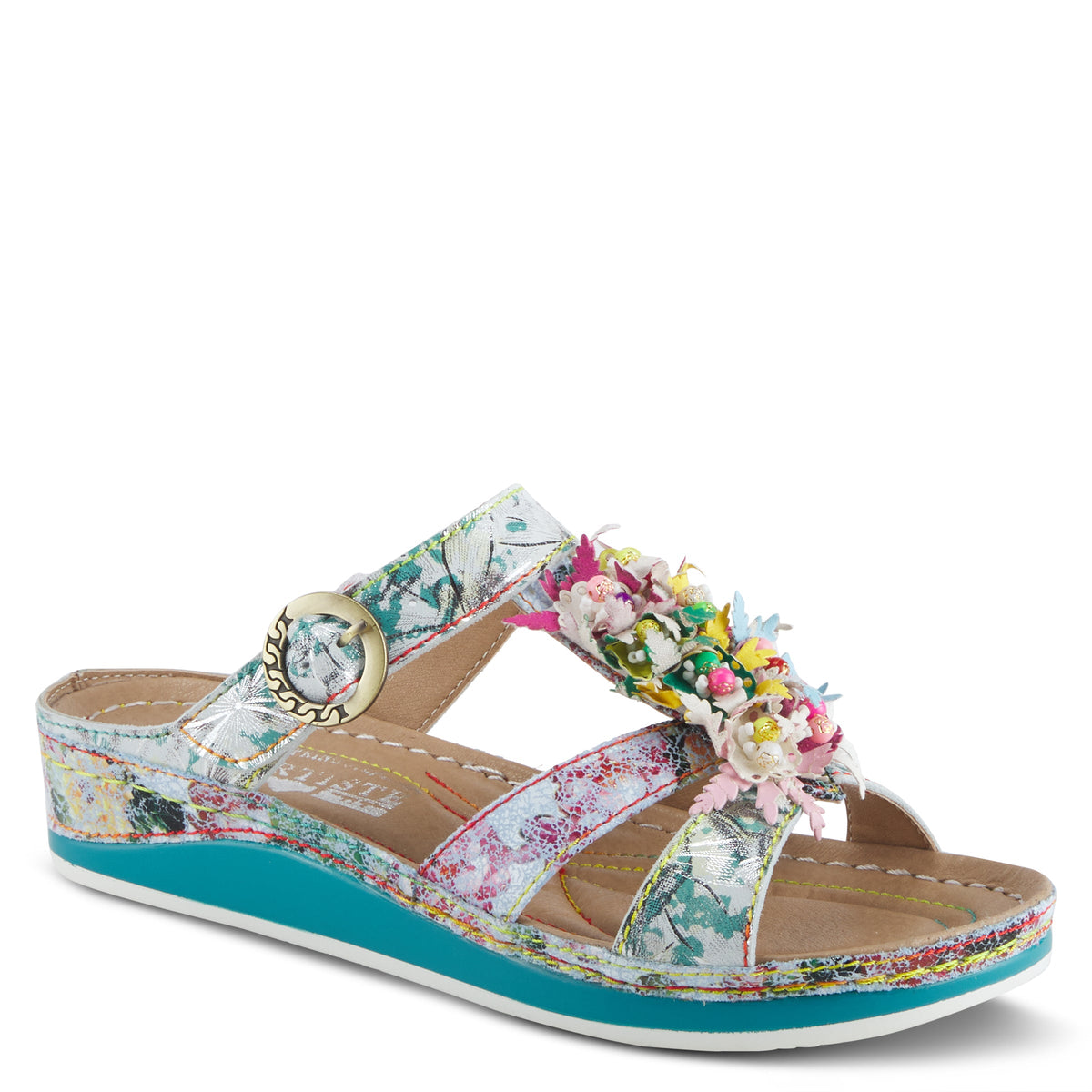 L'Artiste L'ARTISTE SNAZZY SLIDE SANDALS sandal in ice multi with handcrafted leather design