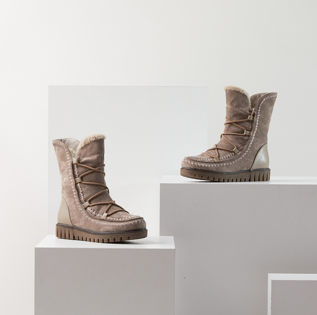 Azura Stich Mid Calf women's boot in taupe with zipper detail and platform sole