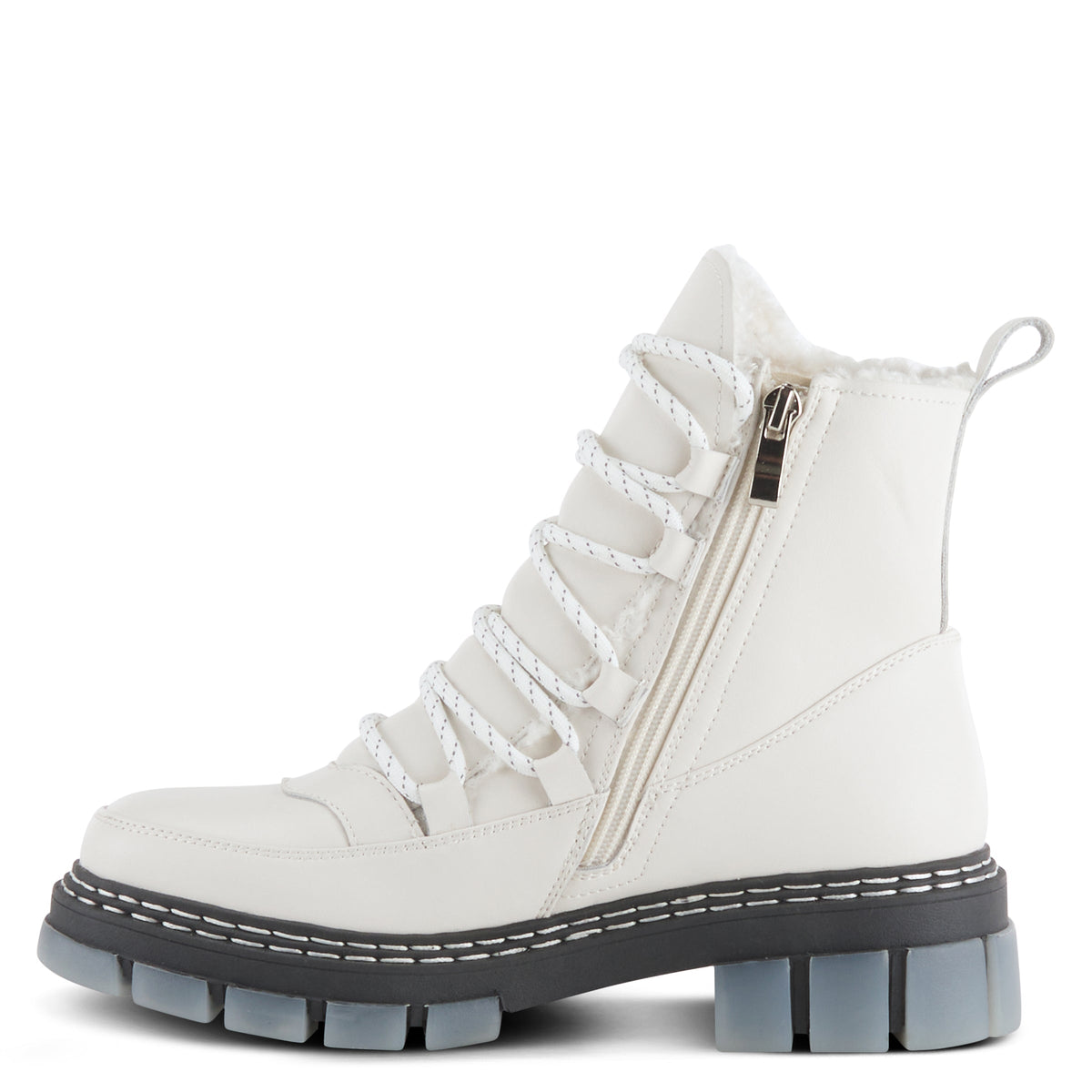 Azura Supertramp women's bootie in off white with zipper detail and chunky sole