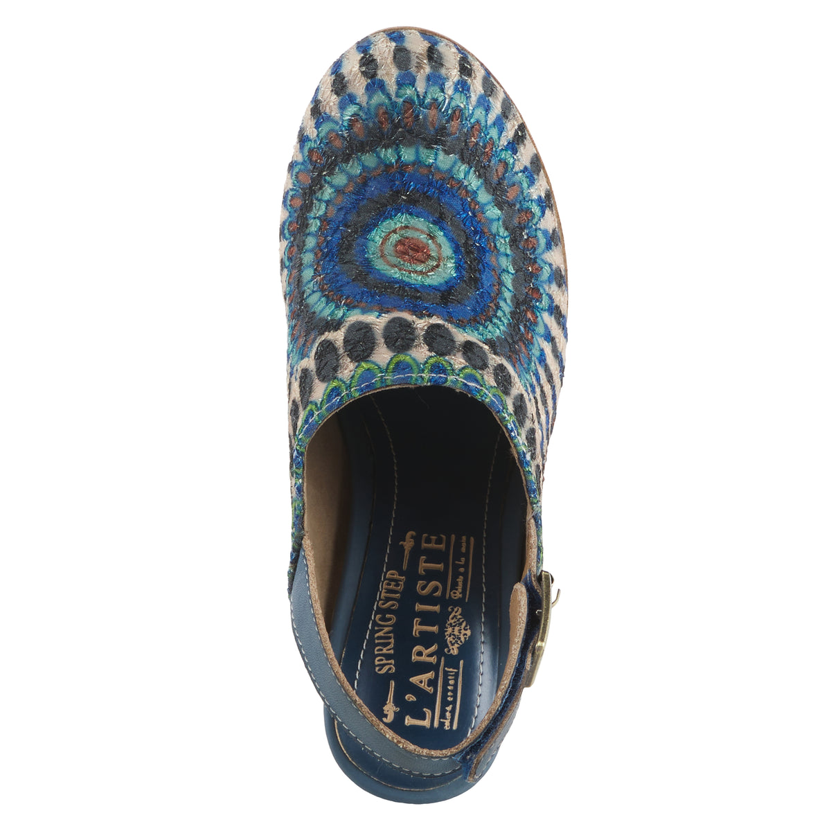 L'Artiste L'ARTISTE ZIPI SHOOTIE shoe in blue multi with handcrafted leather design